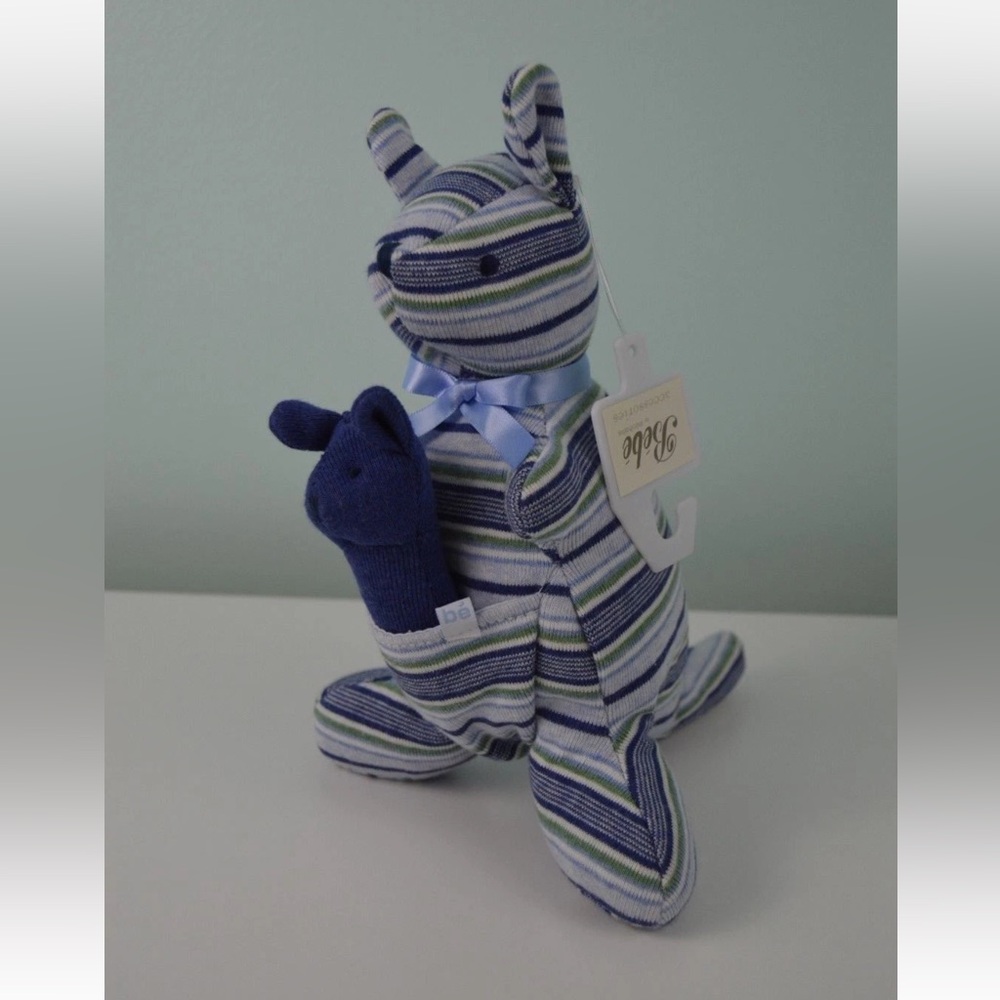 Bebe by Minihaha Kangaroo with Joey Plush Stuffed Animal Blue Green Myles Stripe